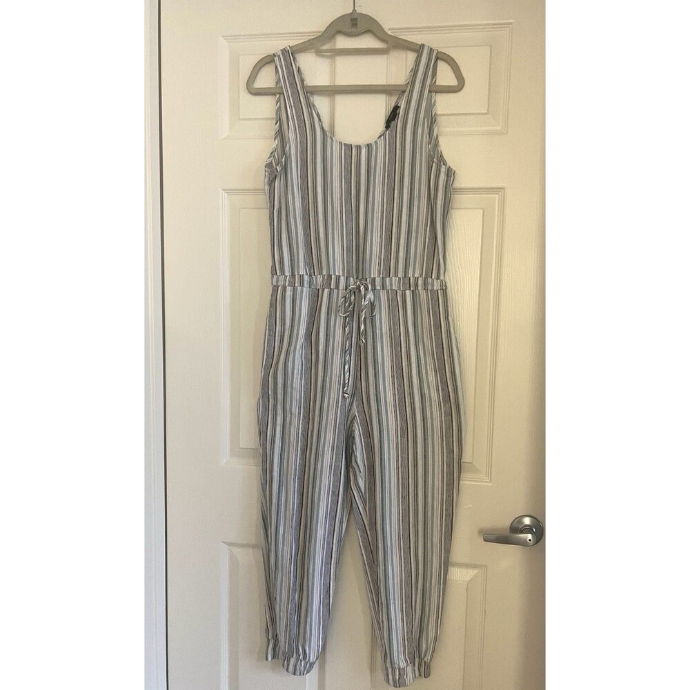 DREW Anthropologie Linen Blend Jogger Jumpsuit Sz S Nautical Resort Wear Chic - Picture 1 of 6